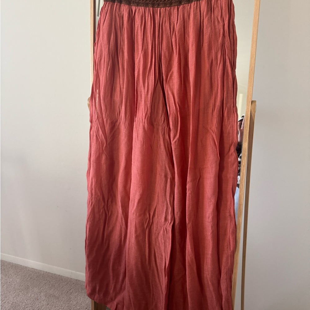 ANTHROPOLOGIE Poetry Wide Leg Bohemian Pants Lined Faux Belt Detail Size L - Picture 4 of 6